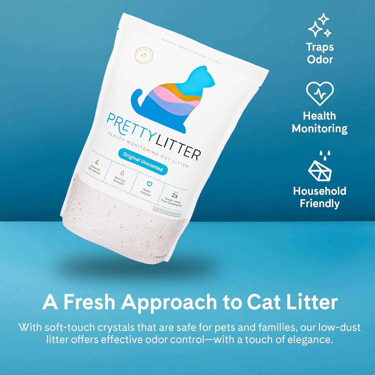 Detalle de PrettyLitter Health Monitoring Cat Litter (Unscented, Non Clumping) — 6 Lbs, Pack of 2