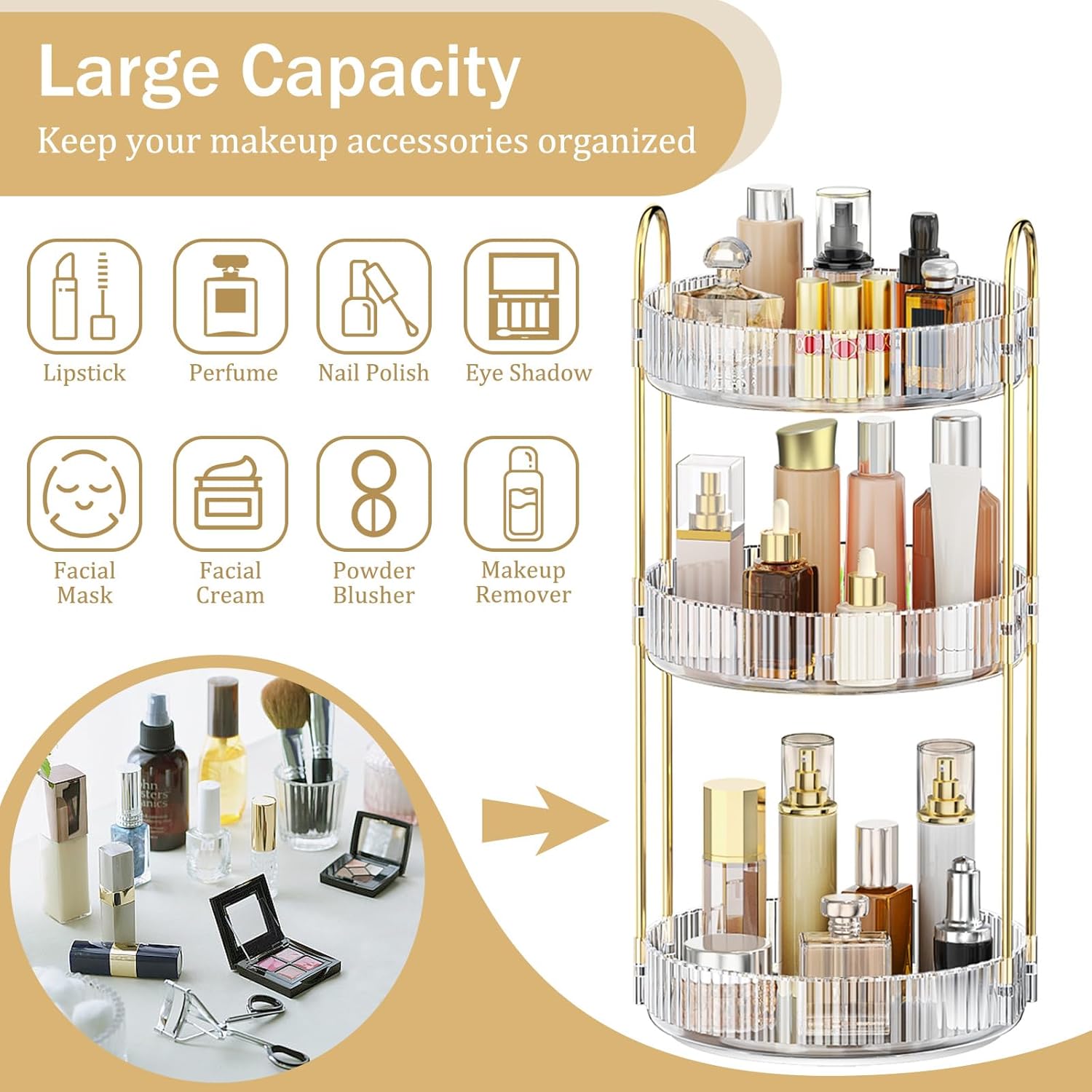 Thumbnail 2 de MOKANI 360 rotating makeup organiser, 3 tiers