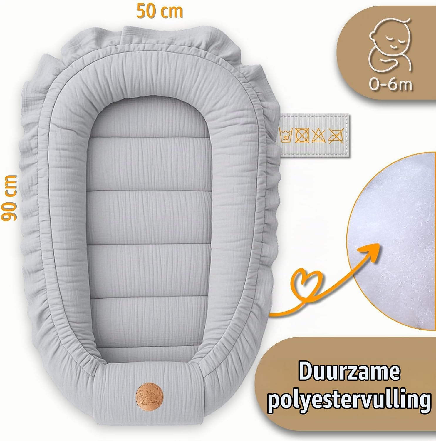 Detalle 2 de Totsy Baby babynestje van mousseline, 50 x 90 cm, grijs en ademend