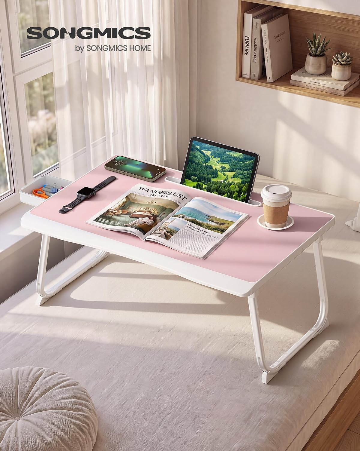 Detalle 2 de SONGMICS ULLD120S101 Foldable Lap Desk with Cup Holder and Tablet Slot