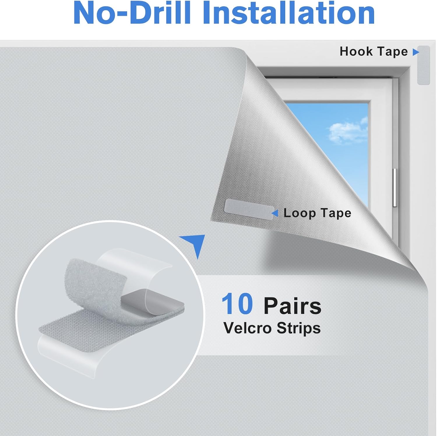 Detalle de Valquid Blackout Blind 200×145cm stick-on blackout blind with Velcro, grey temporary room darkening
