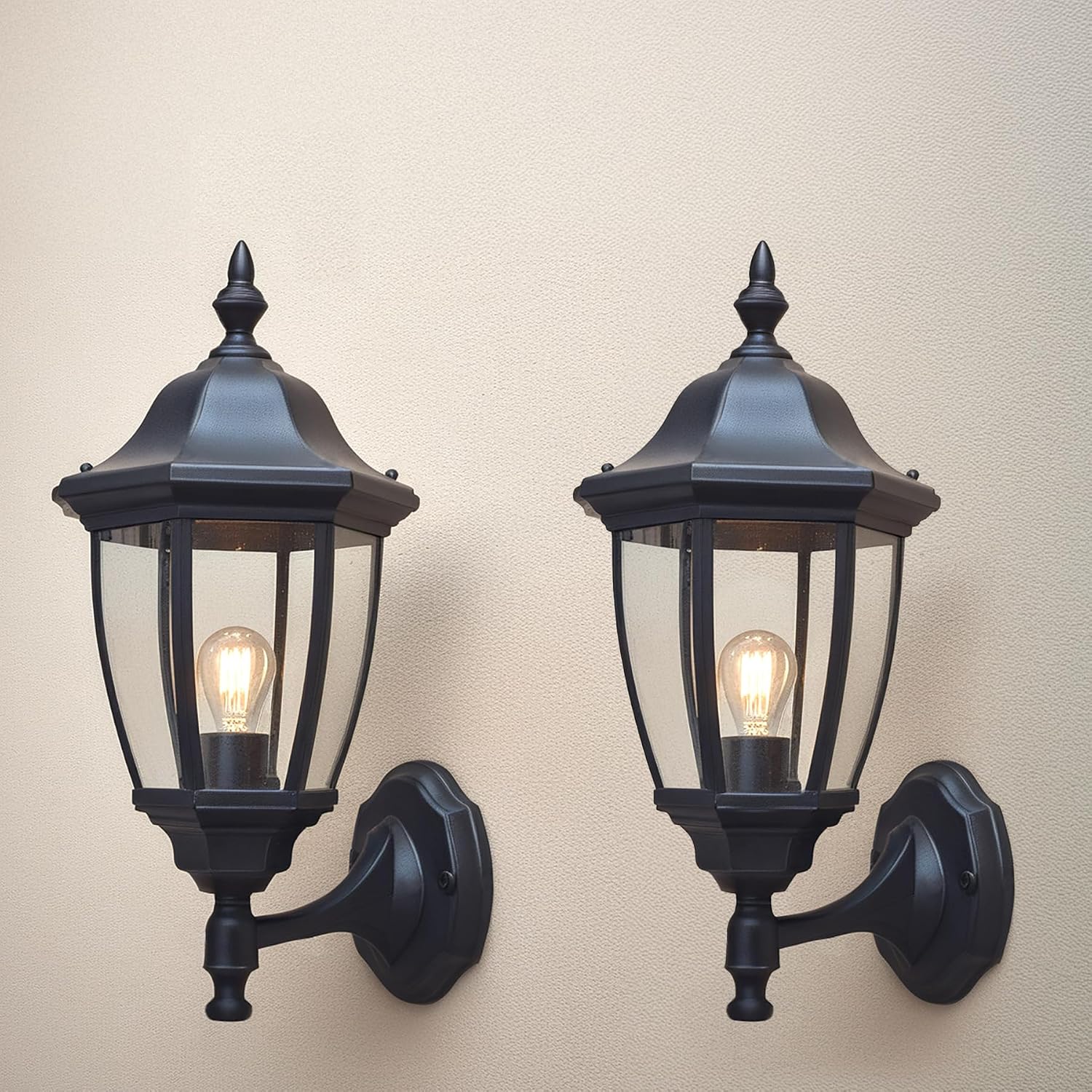 Detalle de EBION Outdoor Wall Lights Traditional Outdoor Wall Lantern (2-pack) – IP44 waterproof black sconce, bulb not included