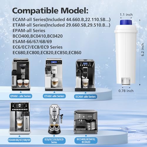 Detalle de DLSC002 Wasserfilter von Caehomly – Kompatibel mit DeLonghi ECAM/ESAM/ETAM/BCO und EC-Serie (6er Pack)