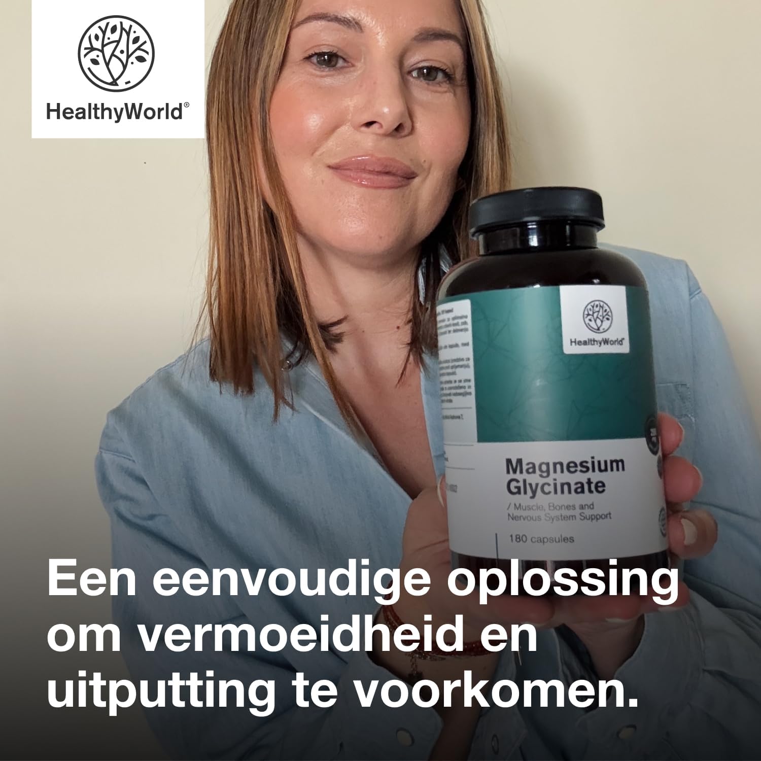 Detalle 2 de HealthyWorld Magnesiumglycinaat, 180 plantaardige capsules met 125 mg magnesium