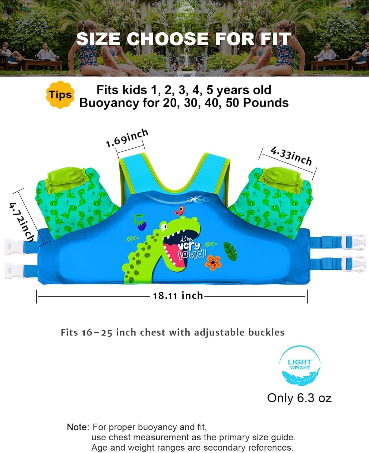 Detalle de AEOCOO Puddle Float Jumper Toddler Swim Vest (20–30–50–60–70 lbs) with Swim Arm Floaties & Water Wings