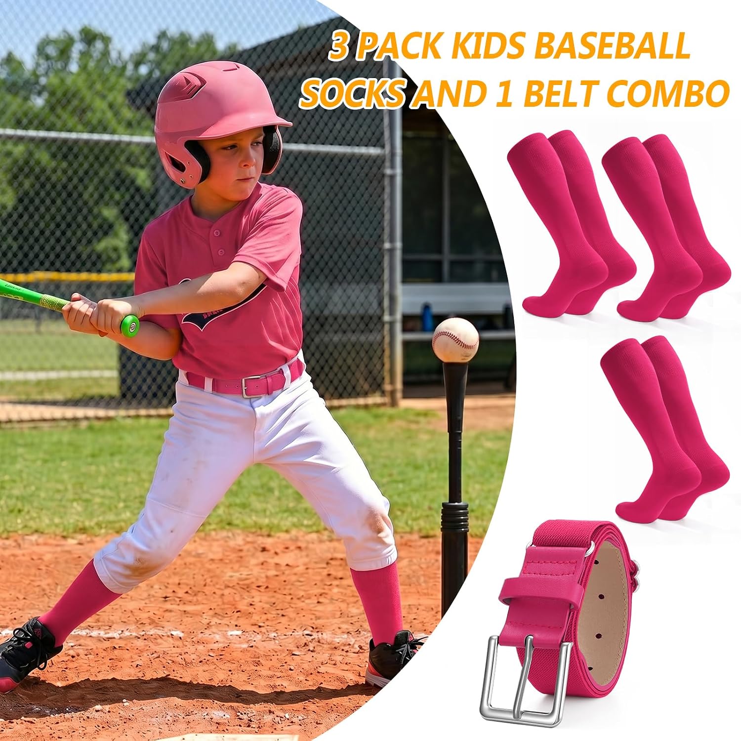Thumbnail 1 de XZQTIVE Baseball Softball Socks and Belt Set, 3 Pairs