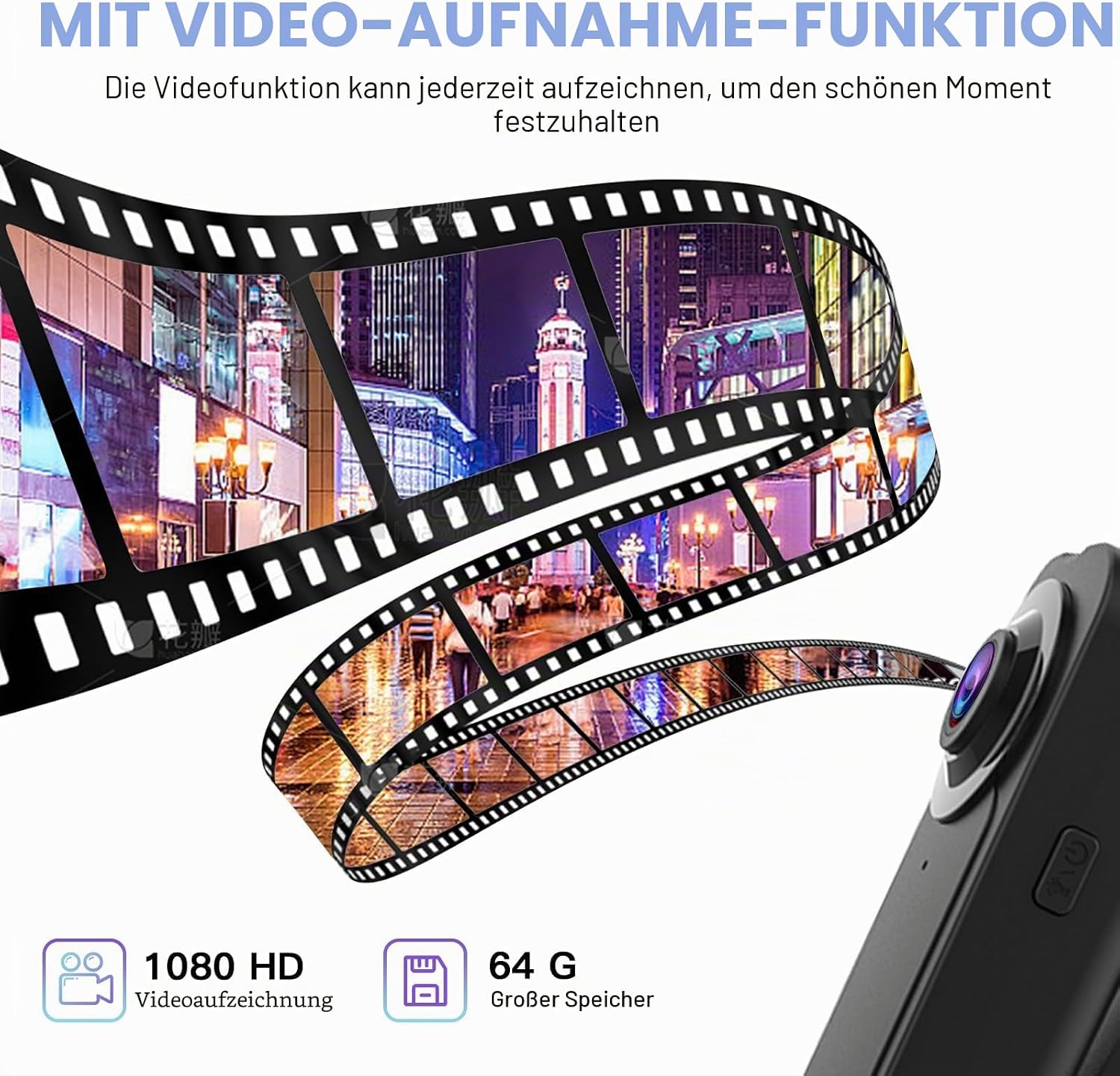 Thumbnail 2 de Kaysunlink 1080P Körperkamera A18 mit 64GB Karte – Nachtaufnahme, Loop-Aufzeichnung und tragbare Taschenkamera