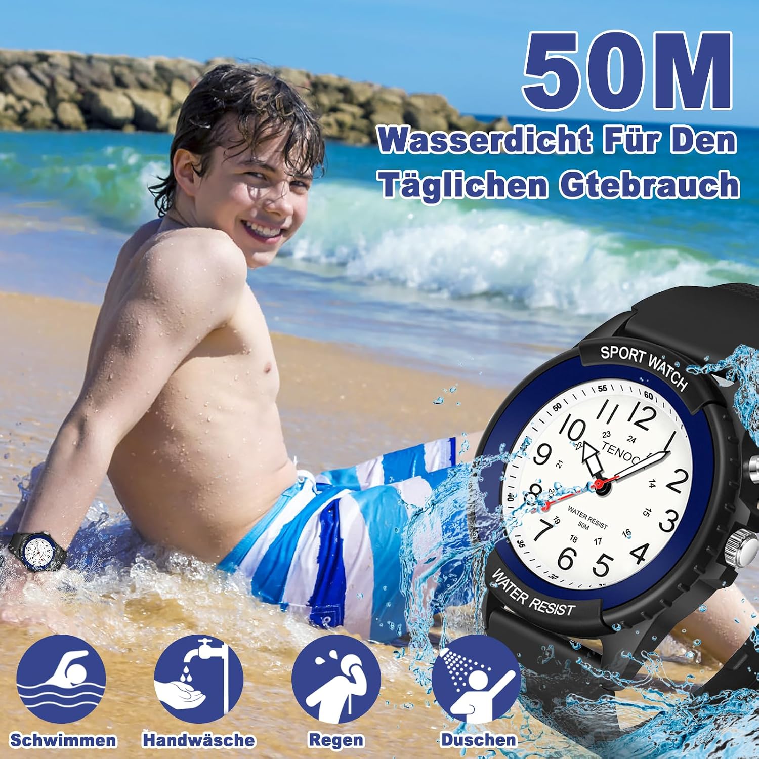 Detalle 2 de TENOCK Damen-Sportuhr Analog Quartz – 50 m wasserdicht, Nachtlicht, mehrfarbiges Design