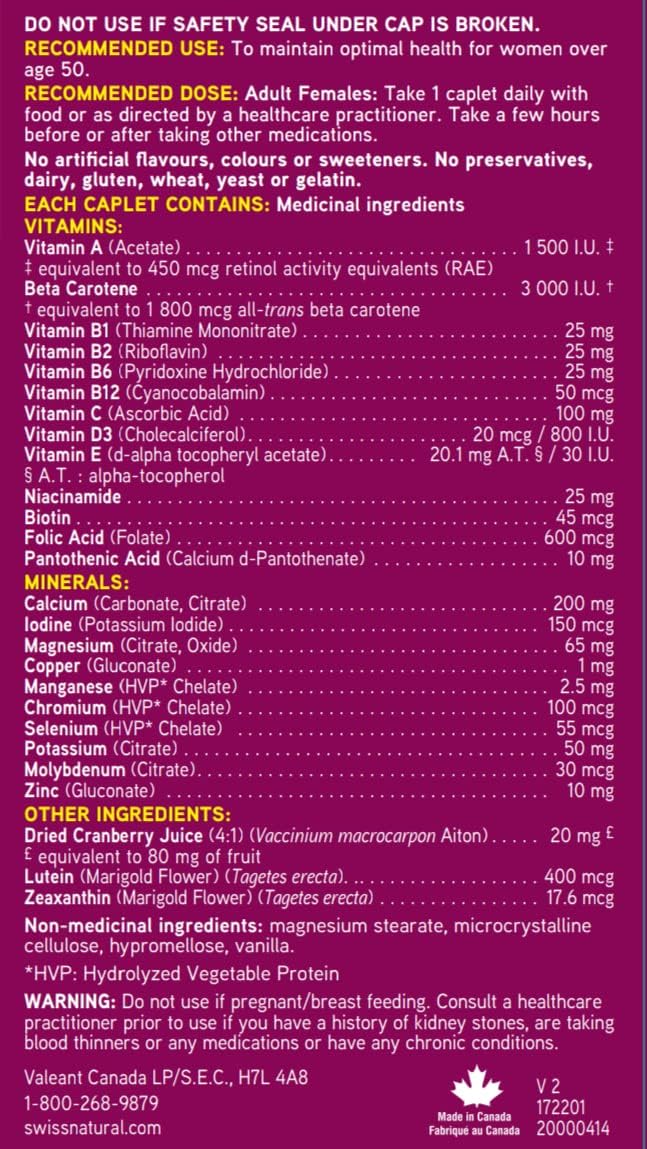 Thumbnail 5 de Swiss Natural PURITY-798505 Women 50+ Multivitamin, Calcium, Cranberry & B12, 90 Caplets