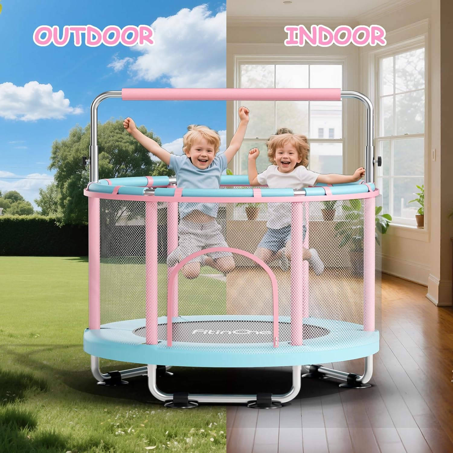 Thumbnail 1 de FitinOne Kindertrampolin 140 cm mit Schaukel und Turnstange (bis 200 kg) – Indoor & Outdoor Spielspaß