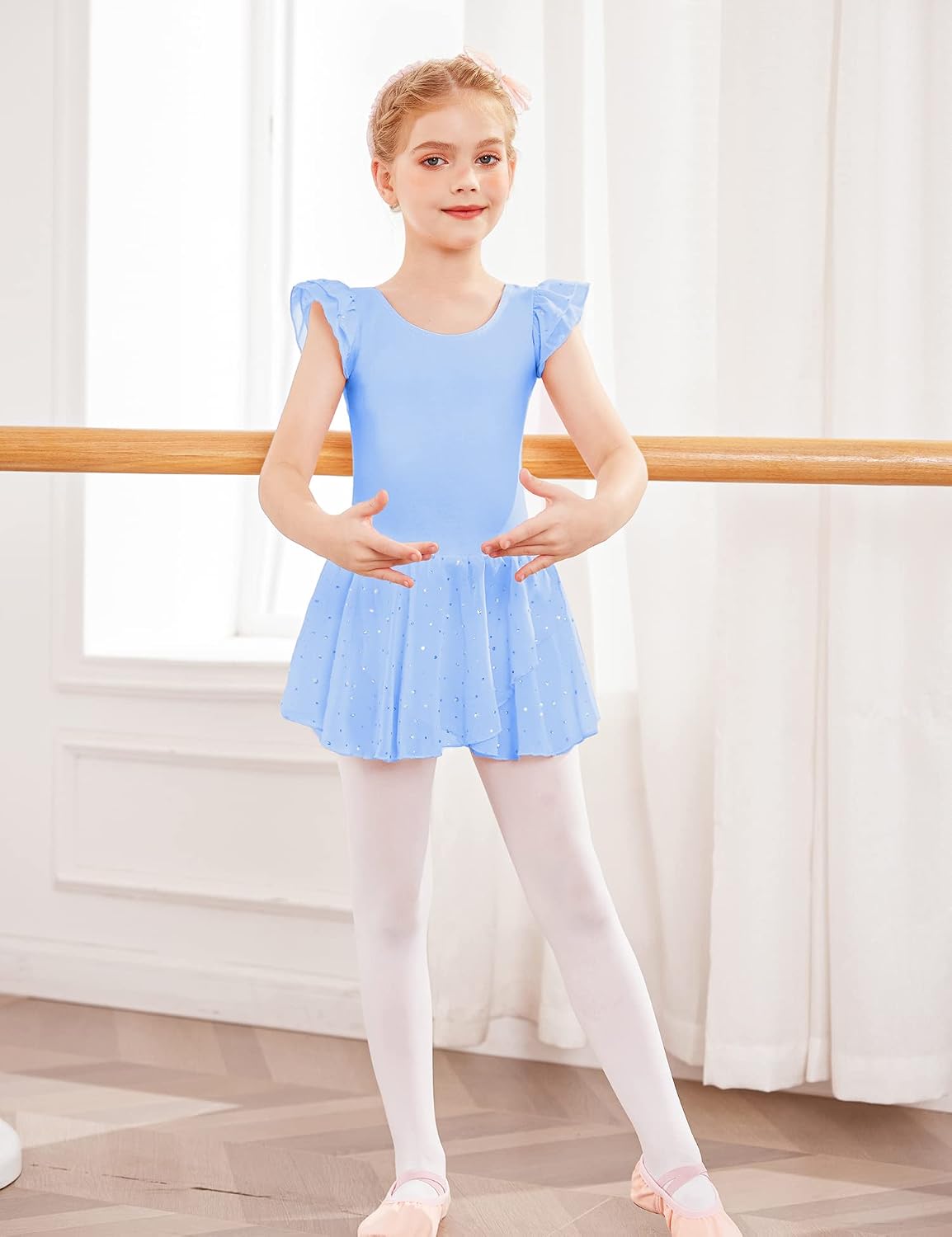 Detalle de Arshiner Girls Ruffle Sleeve Ballet Dress with Tutu Skirt Leotard