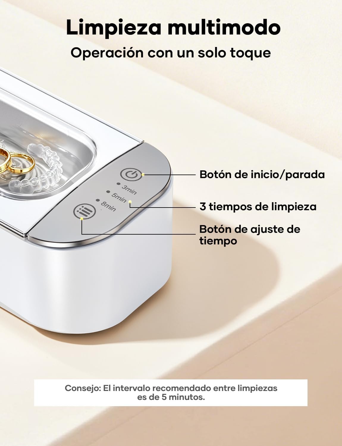 Detalle de Limpiador Ultrasónicos de Gafas de 450 ml, 3 Funciones de Temporizador — Vpcok Direct