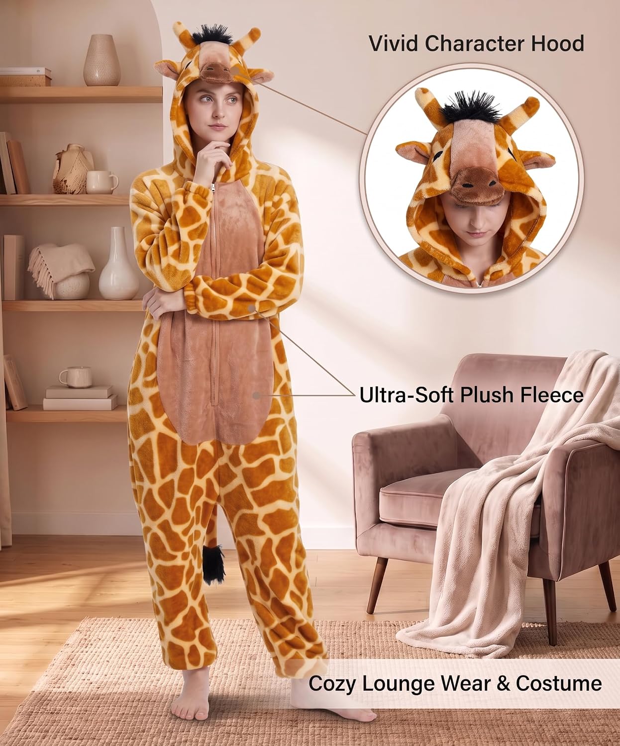 Detalle de Hundredmore Adult Animal Onesie Pajamas with Zip Front and Pockets