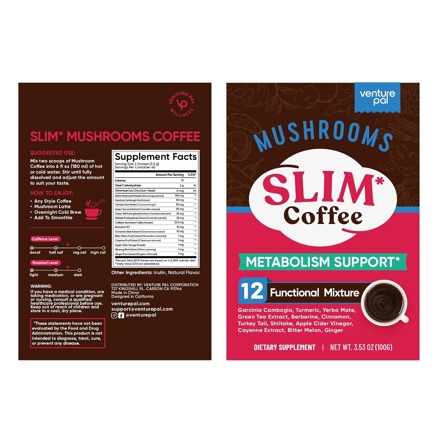 Detalle de Venture Pal Slim Mushroom Coffee, 40 Servings
