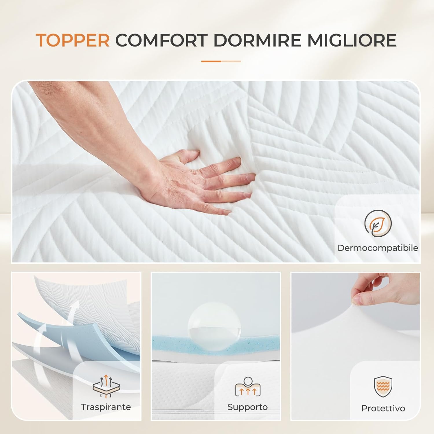 Detalle de Sweetnight Topper Materasso 160x200 cm in memory gel 5 cm: comfort, traspirabilità e manutenzione facile