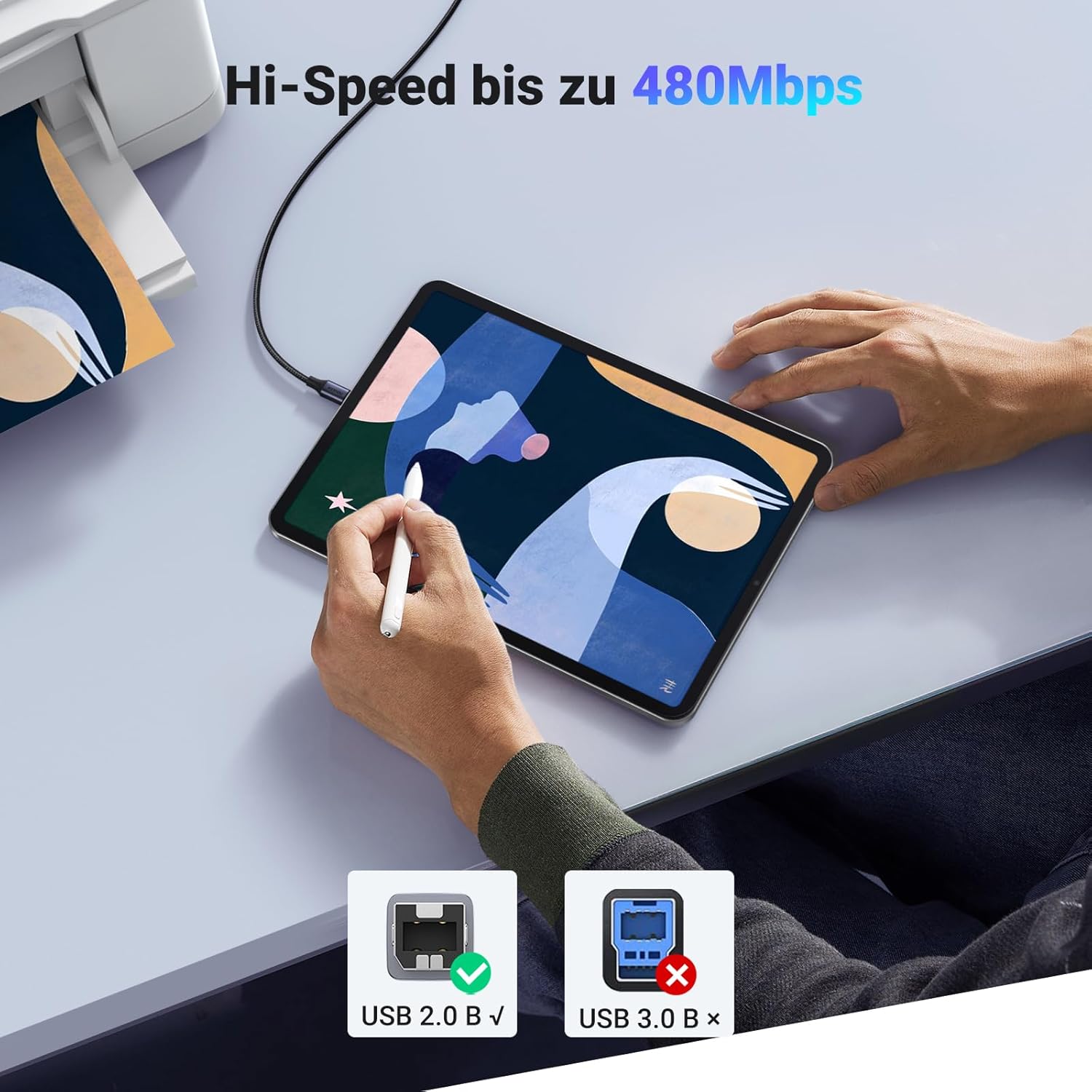 Detalle 2 de UGREEN USB C Druckerkabel 2m đź–¨
