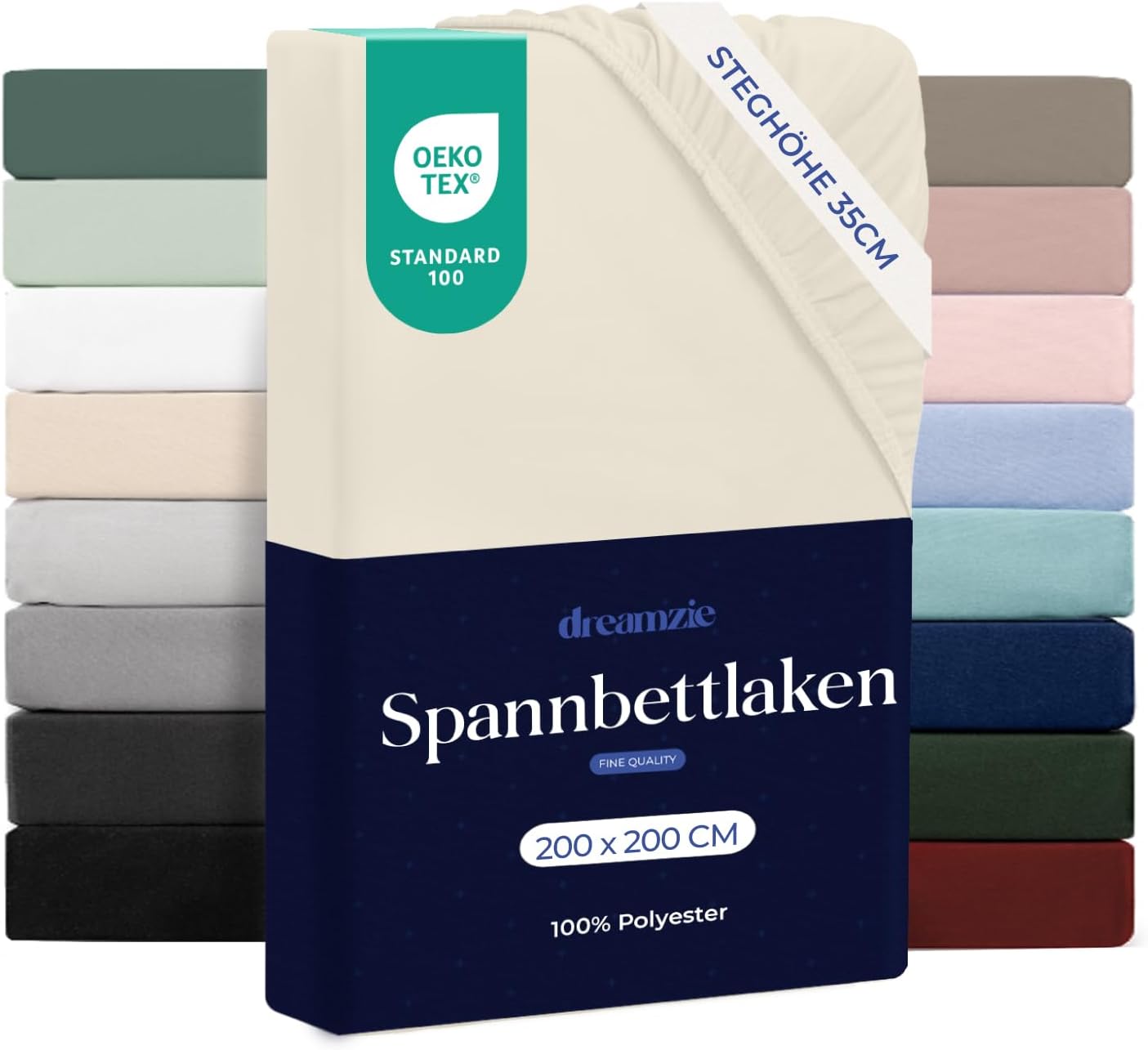 Detalle de Dreamzie Spannbettlaken 200 x 200 cm – 33 cm Tiefenpassform, Beige