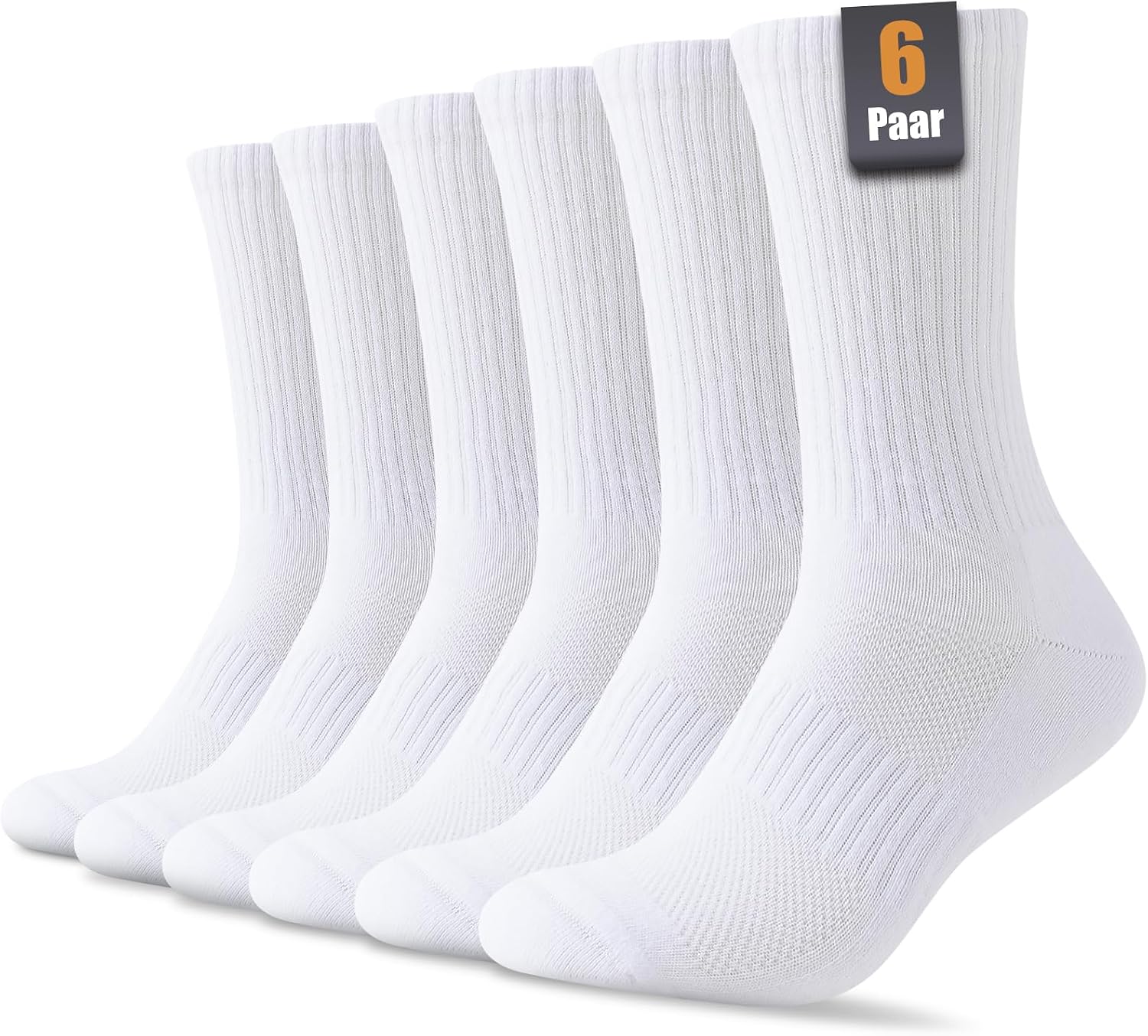 Detalle de SockWaddles Socken Herren Damen – 6 Paar Baumwolle, atmungsaktiv, gepolstert, unisex Schaft 35-38 bis 47-50, Schwarz/Weiß