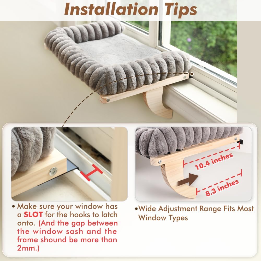 Detalle 2 de valigogo VL-CWP01-L-G Cat Window Perch, Large Gray Faux-Fur Cushion
