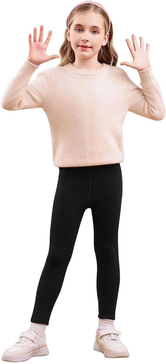 Detalle de Vorvowry Girls Fleece Lined Leggings – Thermal Warm Thick Fluffy Kids Tights