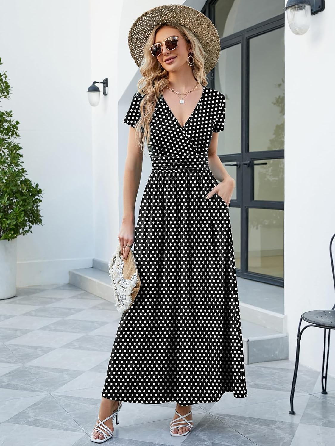 Detalle de ANRILITA Maxi Dress for Women 2026 Wrap V-Neck Empire Waist with Pockets