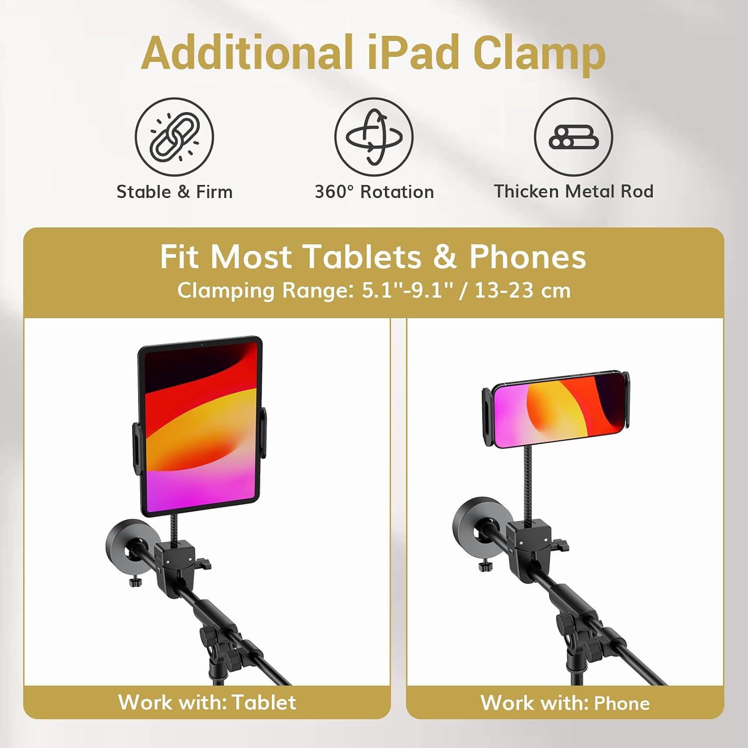 Detalle de TONOR T35+ Adjustable Microphone Stand with Tablet Clamp and Metal Tray