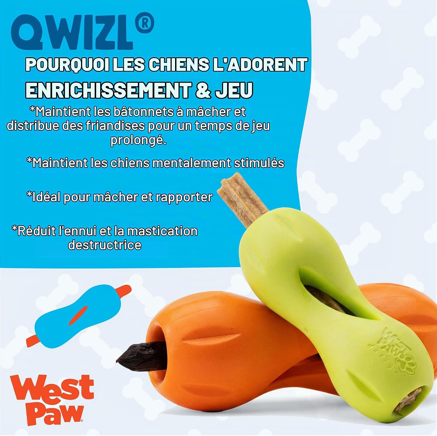 Thumbnail 1 de WEST PAW Zogoflex Qwizl traktatiespeeltje voor honden, klein, Granny Smith