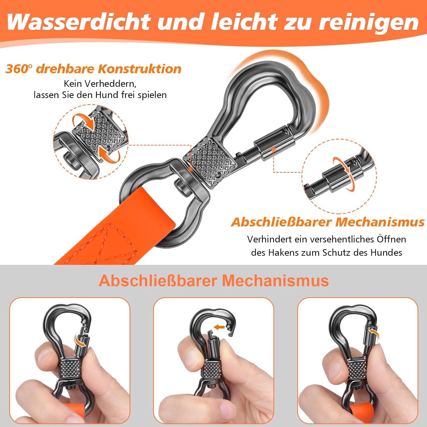 Thumbnail 2 de X XBEN wasserfeste Schleppleine für Hunde (1,5 m) mit abschließbarem Karabiner und Handschlaufe