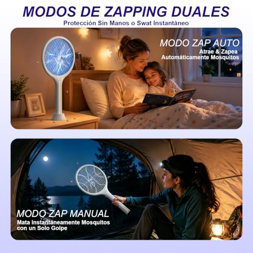 Detalle 2 de Toolviann Raqueta Matamoscas Eléctrica 2 en 1 4000V, USB-C y 1800 mAh