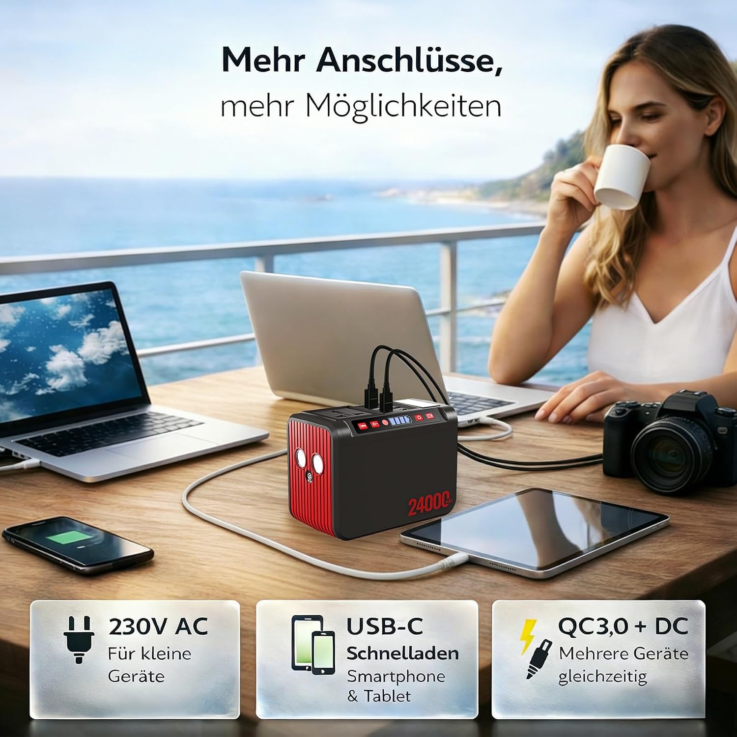 Thumbnail 1 de 88Wh Tragbare Powerstation mit 80W Ausgang – kompakte Notstrom-Lösung für Camping, Reisen und Notfälle
