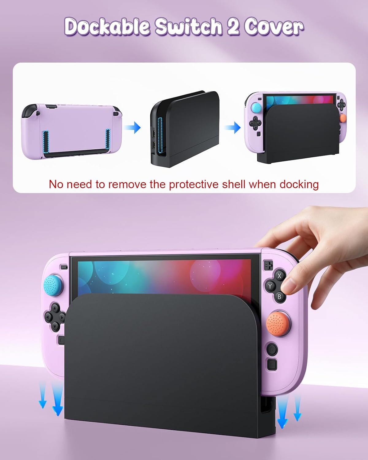 Detalle de FYOUNG Switch 2 Dockable Shell with Screen Protector – Light Purple