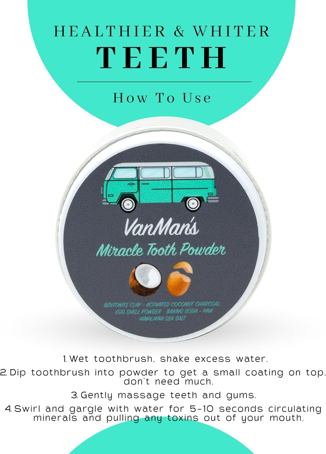Thumbnail 6 de Vanman’s Miracle Tooth Powder: Fluoride-Free Whitening with Coconut Charcoal & Eggshell Powder (2.2 oz)