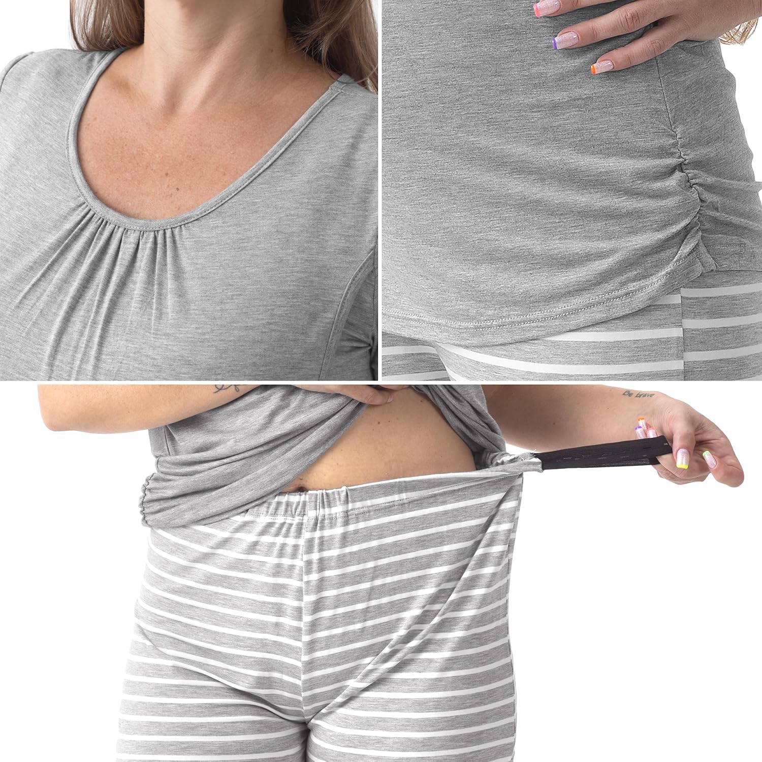 Thumbnail 4 de SUNNYBUY 3-teiliges Stillpyjama-Set für Damen – Kurzarm-Stillshirts, Umstandsshorts und Bauch-Hose