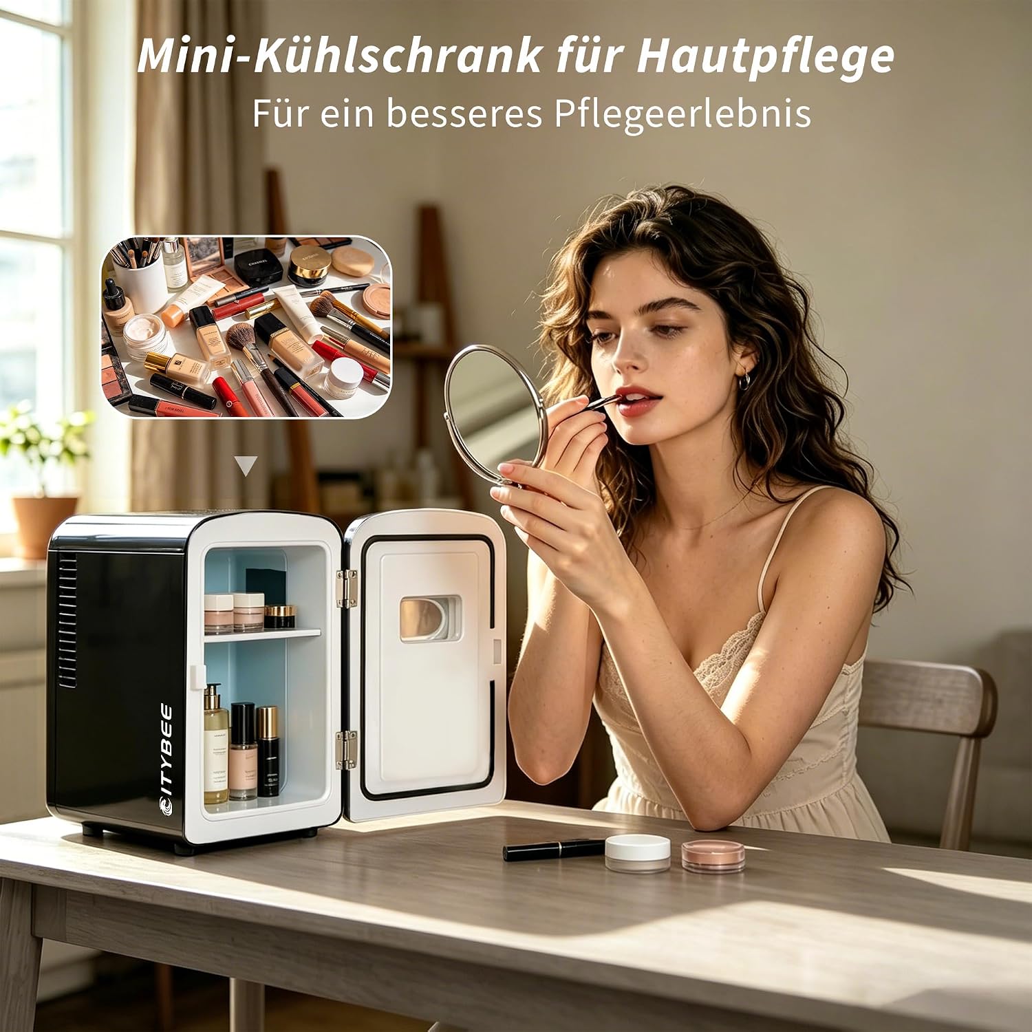 Detalle de Citybee Mini Kühlschrank – 4L Kompakt mit Kühl- und Heizfunktion