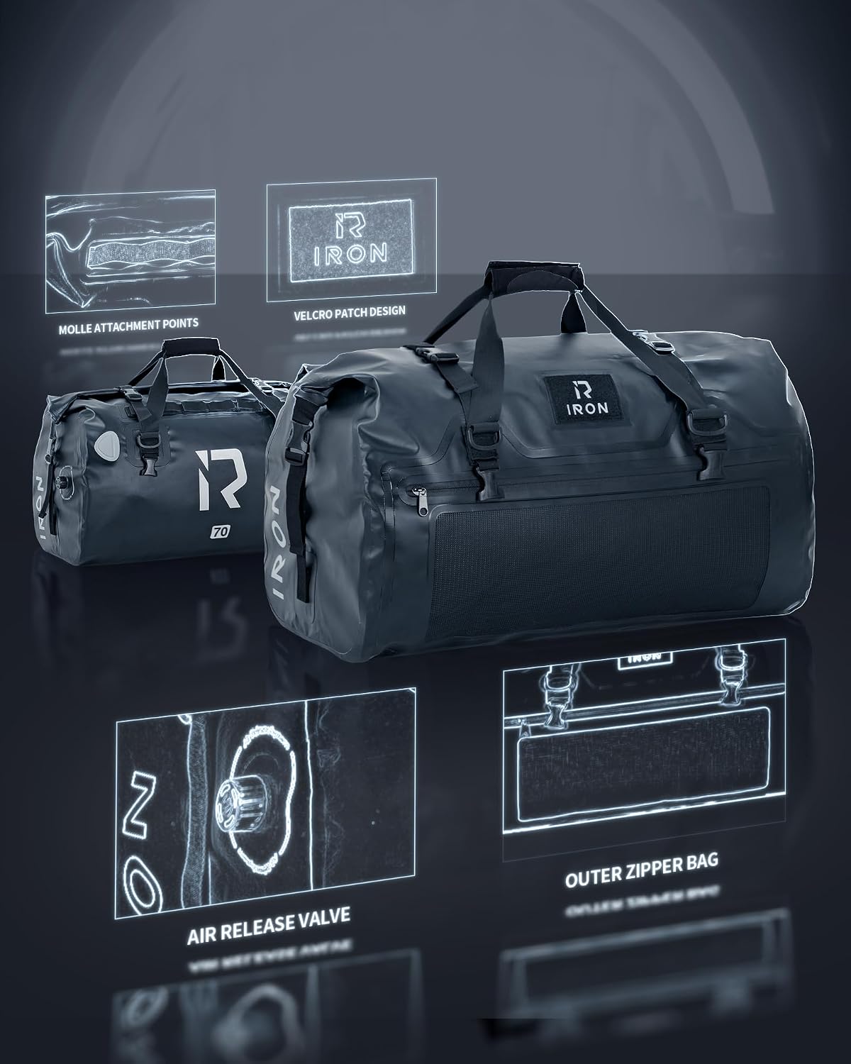 Thumbnail 3 de IRON JIA’S Motorradtasche Gepäckrolle 70L – wasserdicht mit rollversiegeltem Verschluss