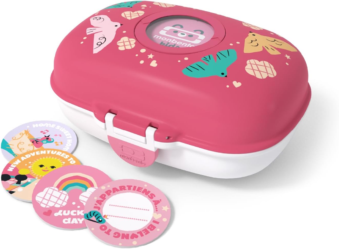 monbento MB Gram rose Birds : boîte à goûter enfant sans BPA, hermétique et personnalisable