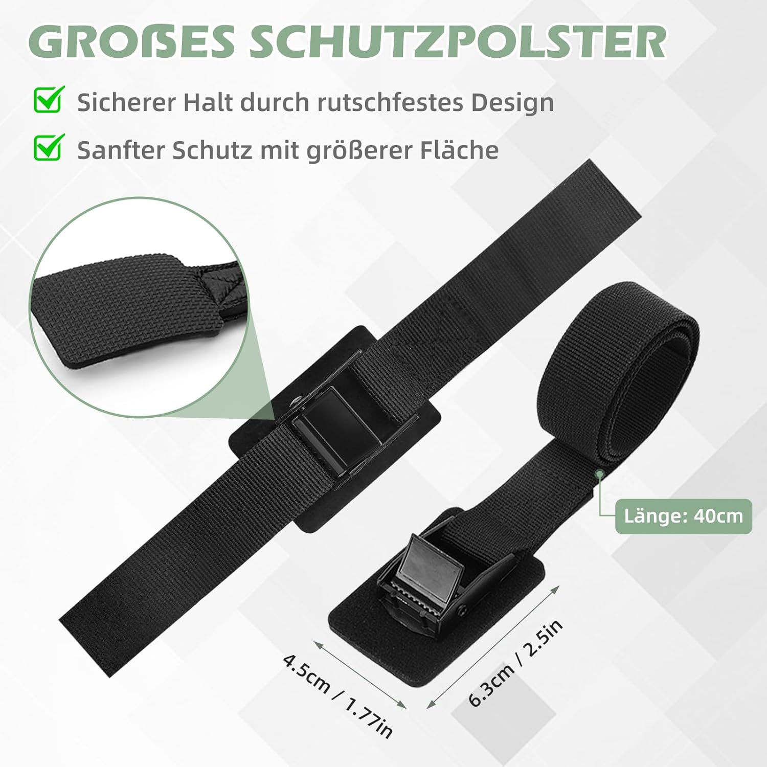 Detalle de Aulese 4 Stück Spanngurte Schwarz – 40 cm, 250 kg Tragkraft, Edelstahlschnalle