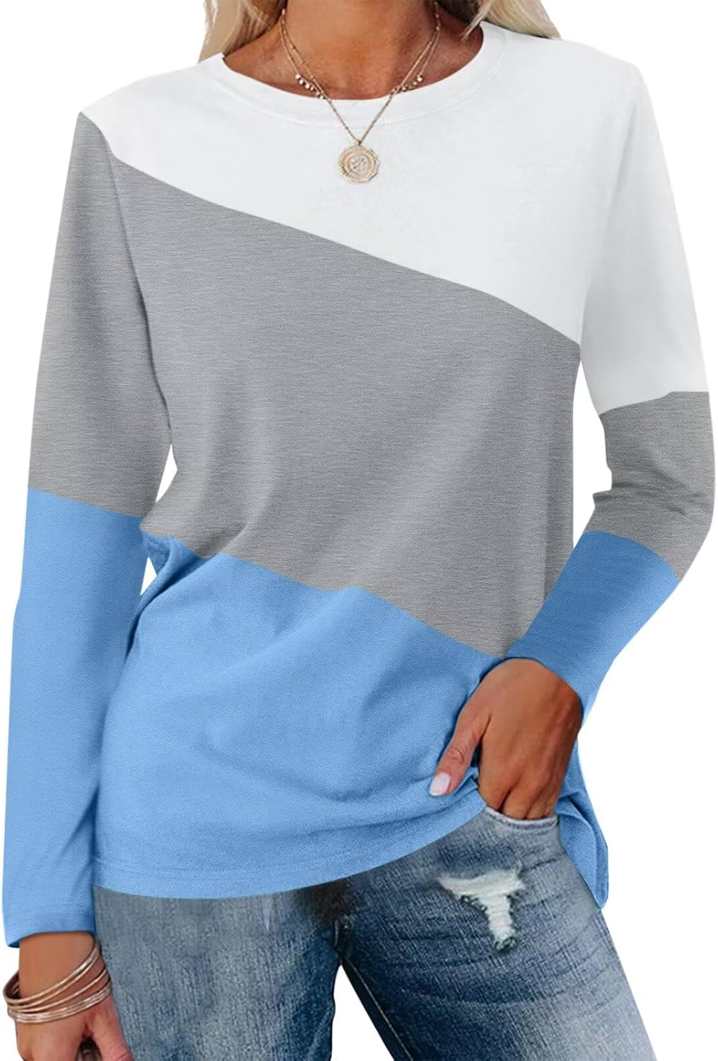 Thumbnail 6 de ORANDESIGNE Women's Color-Block Tunic Top, Crew Neck