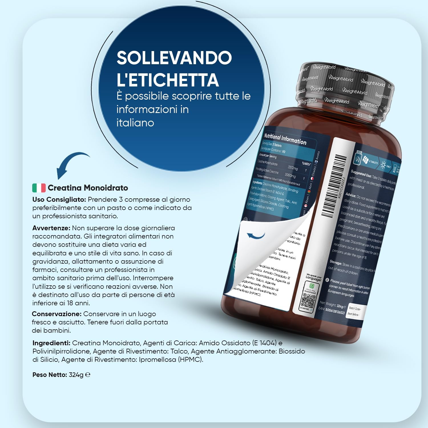 Thumbnail 5 de WeightWorld Creatina Monoidrato Vegana 3000 mg – 270 Compresse, Senza Glutine e Senza Magnesio Stearato