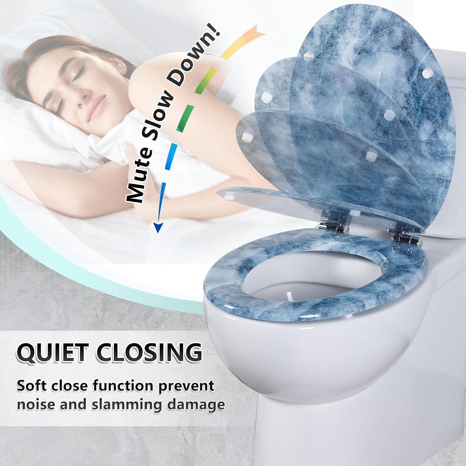Thumbnail 2 de Angel Shield Molded Wood Toilet Seat with Quiet Close and Quick Release Hinges (45x37cm, Oval) for EU Bottom-Mount Toilets