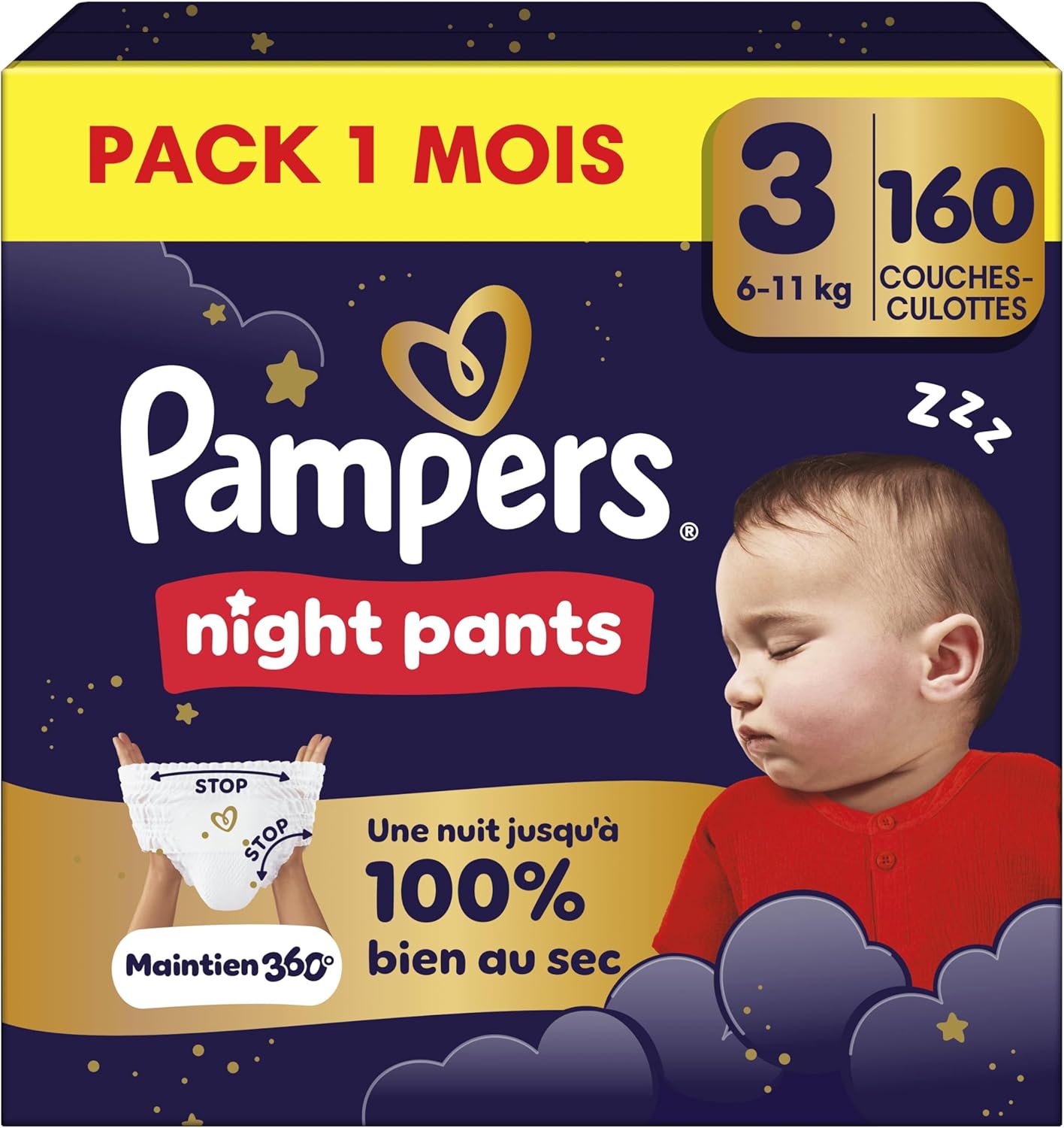 Detalle de Pampers Night Pants Taille 3 – 160 couches-culottes, 6 kg–11 kg, protection renforcée pour la nuit