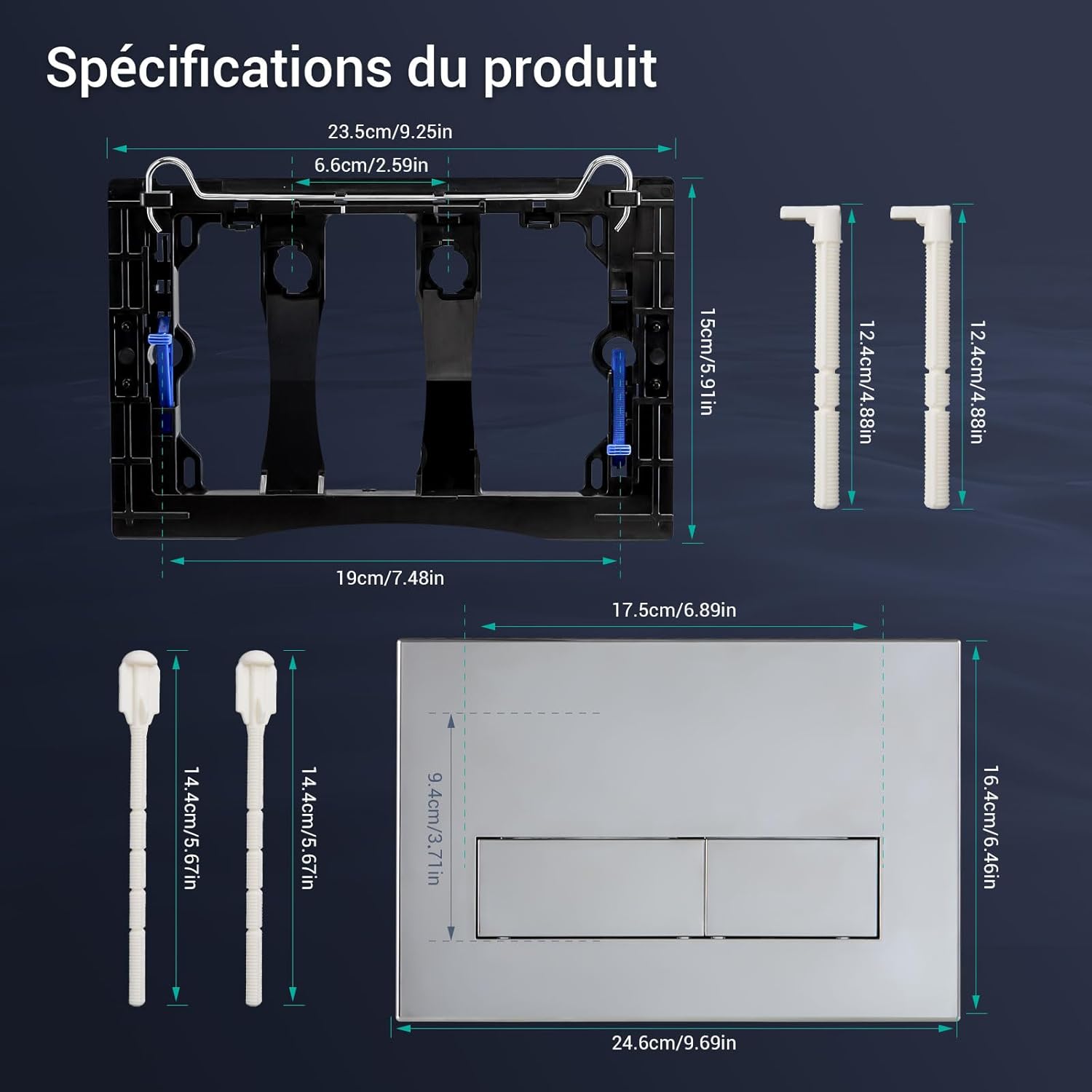 Thumbnail 2 de Empyreal Plaque de déclenchement avec jeu de levier et cadre de montage — compatible Geberit Sigma 01, 20, 30, UP320 et UP300 (Chrome)