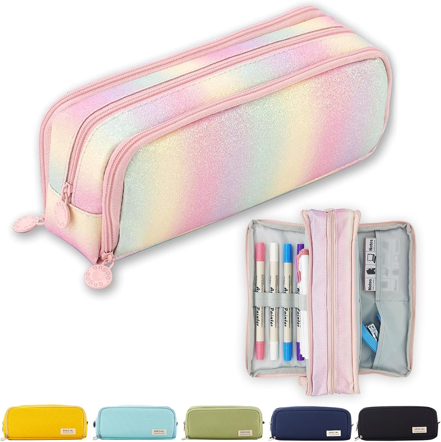 Detalle de X SIM FITNESSX Federmäppchen „3 Fach“ – großes Pencil Case mit Doppelöffnung für Schule & Büro