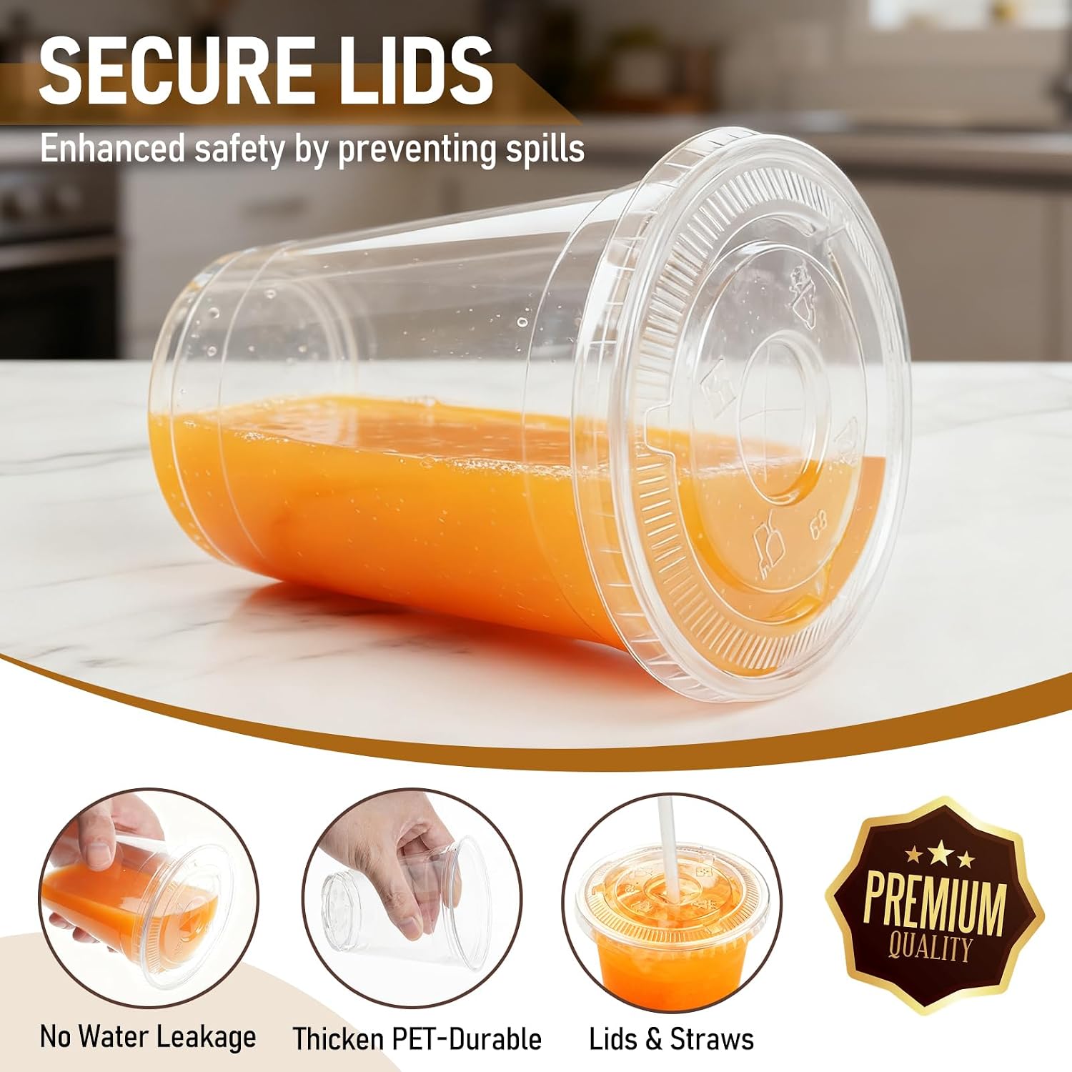 Detalle 2 de HEYRSUN 12 oz Clear Plastic Cups with Flat Lids and Straws, 100 Sets