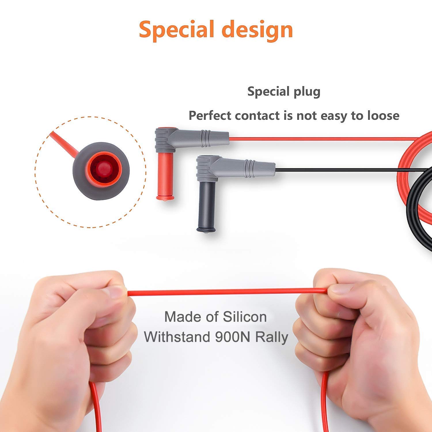 Detalle de KAIWEETS KET01 Multimeter Test Leads Kit (8 pieces) with alligator clips, needle probes and mini-hooks
