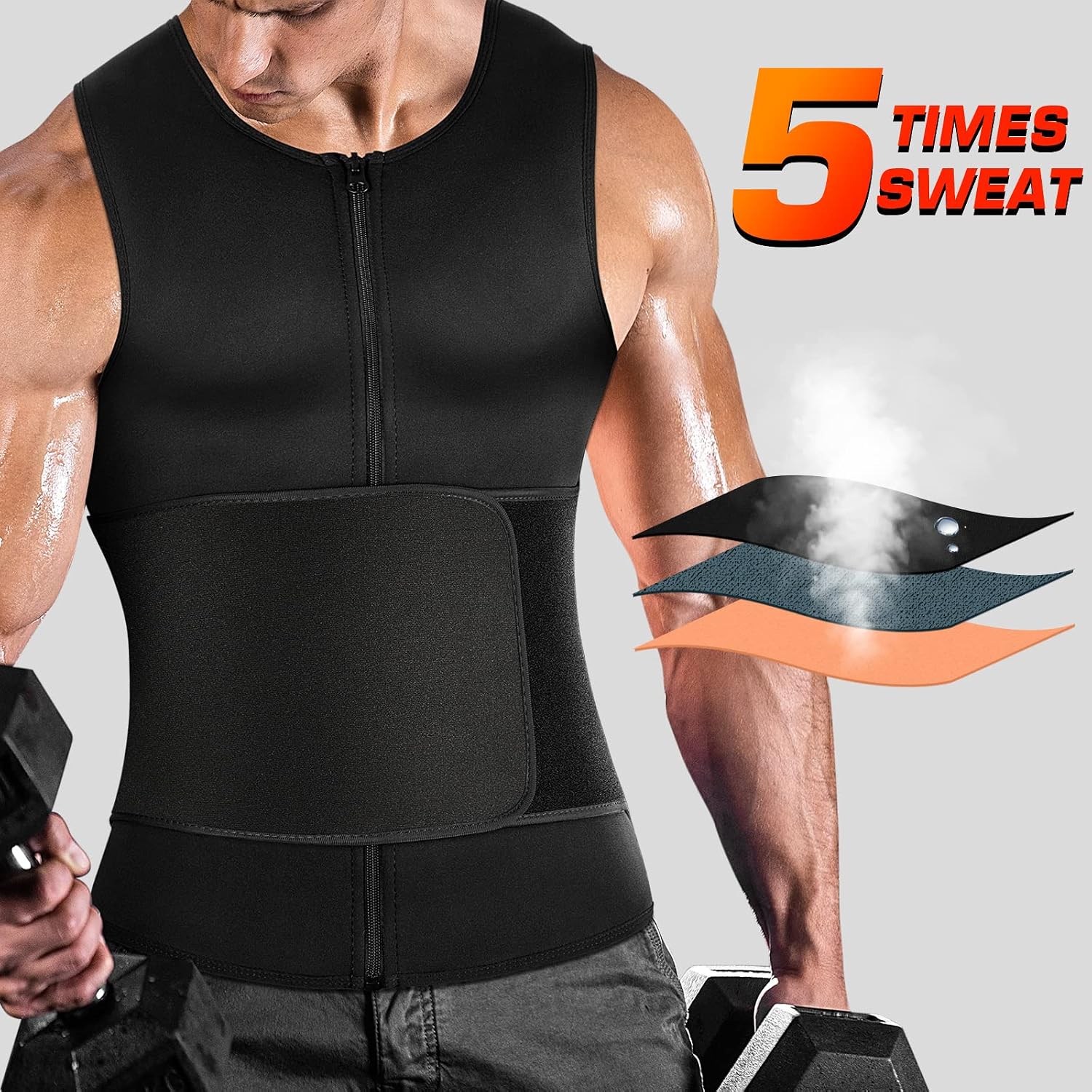 Detalle 2 de Cimkiz Men's Sauna Vest, Neoprene Compression with Adjustable Belt