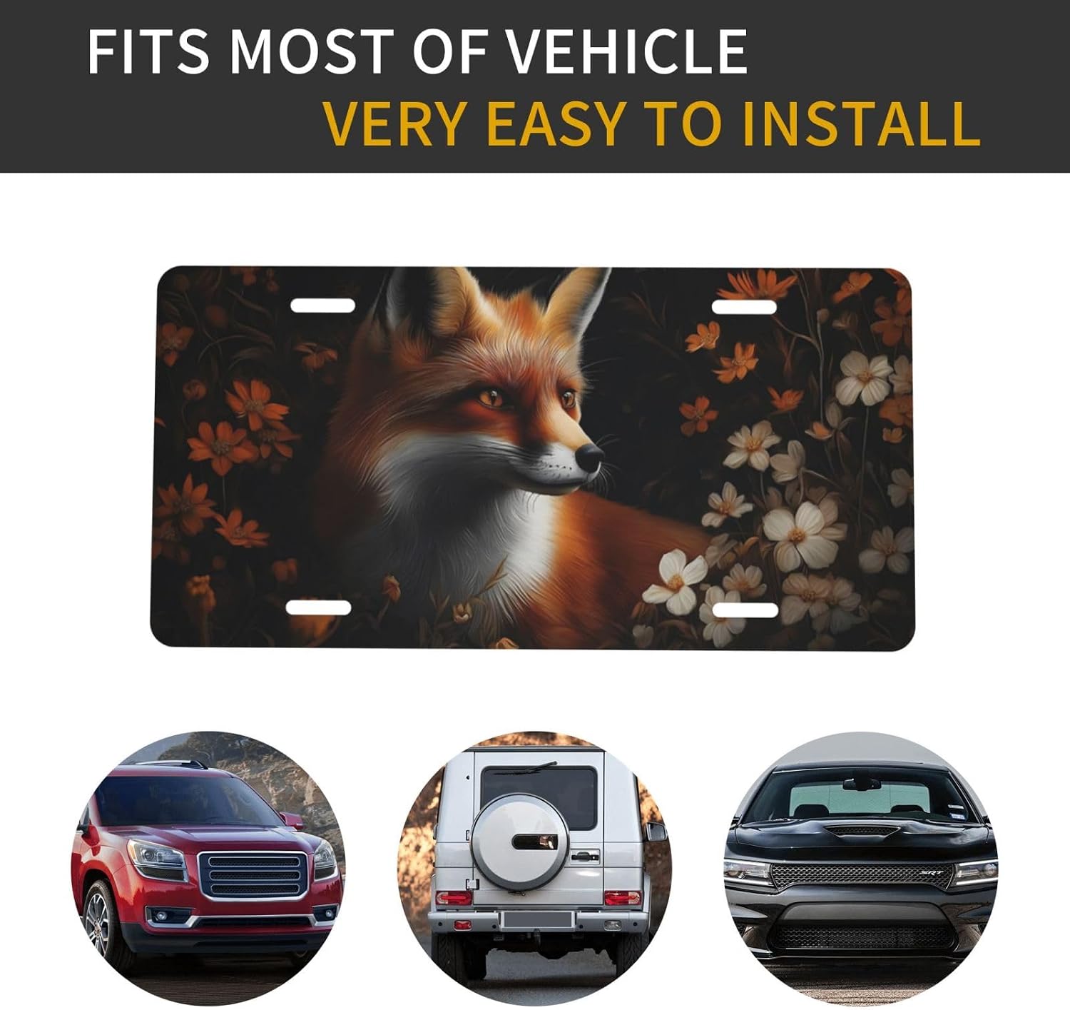 Detalle 2 de Fox and Flowers Decorative License Plate, Aluminum