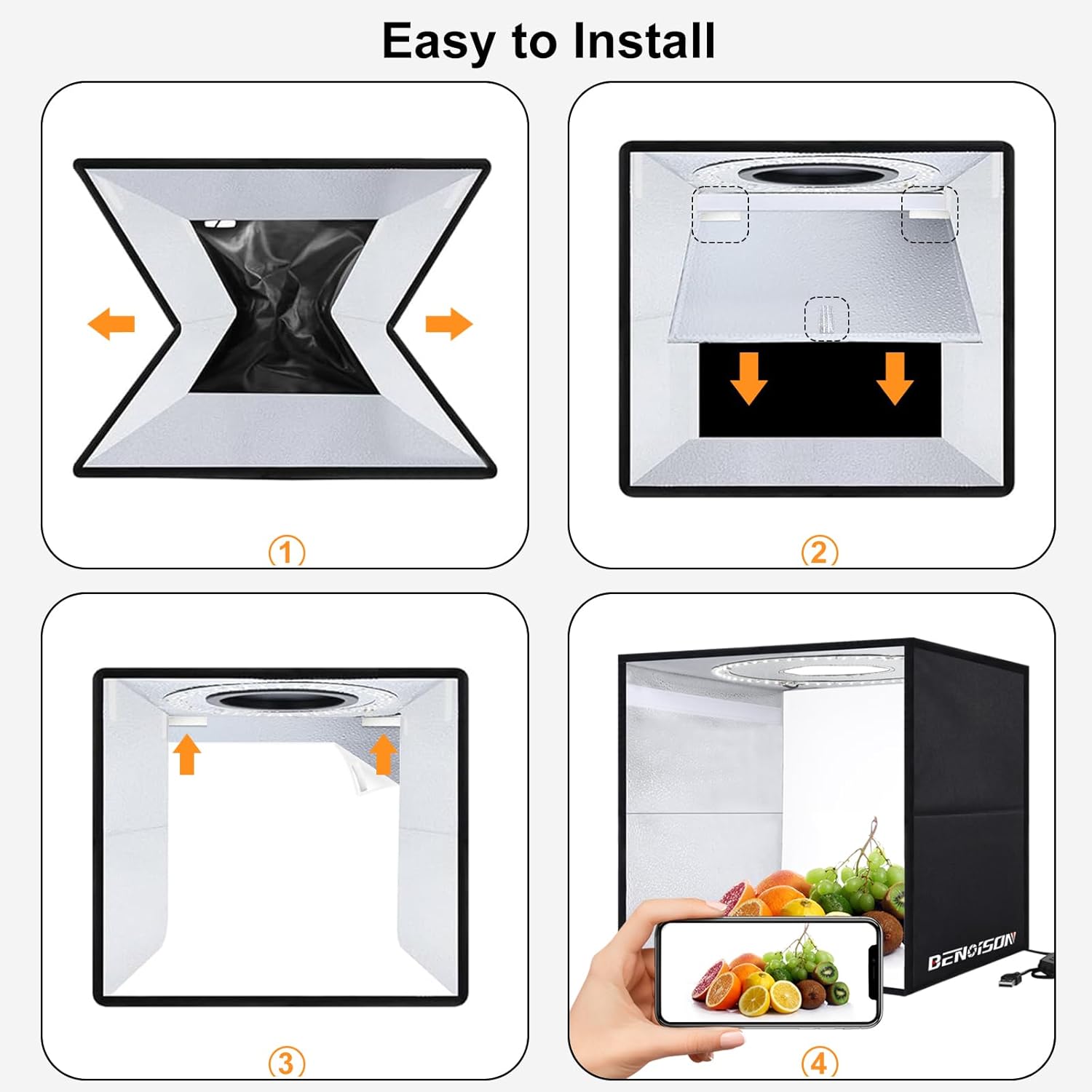 Thumbnail 4 de Studio Photo Portable 40x40 cm avec 120 LED et 6 fonds PVC pour photo de produits