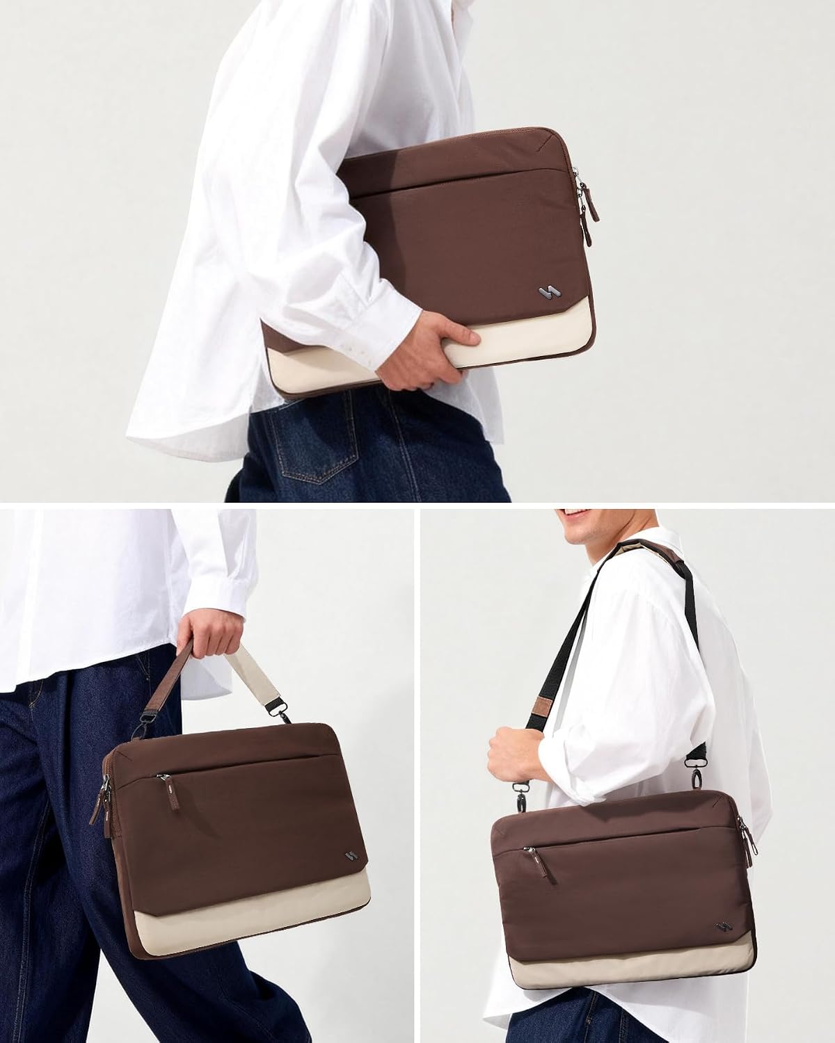 Detalle 2 de Inateck Sac 360° Protection, Grande capacité – Étui dédié 15,6–16'' et 16'' (2024–2019) avec bandoulière, Marron