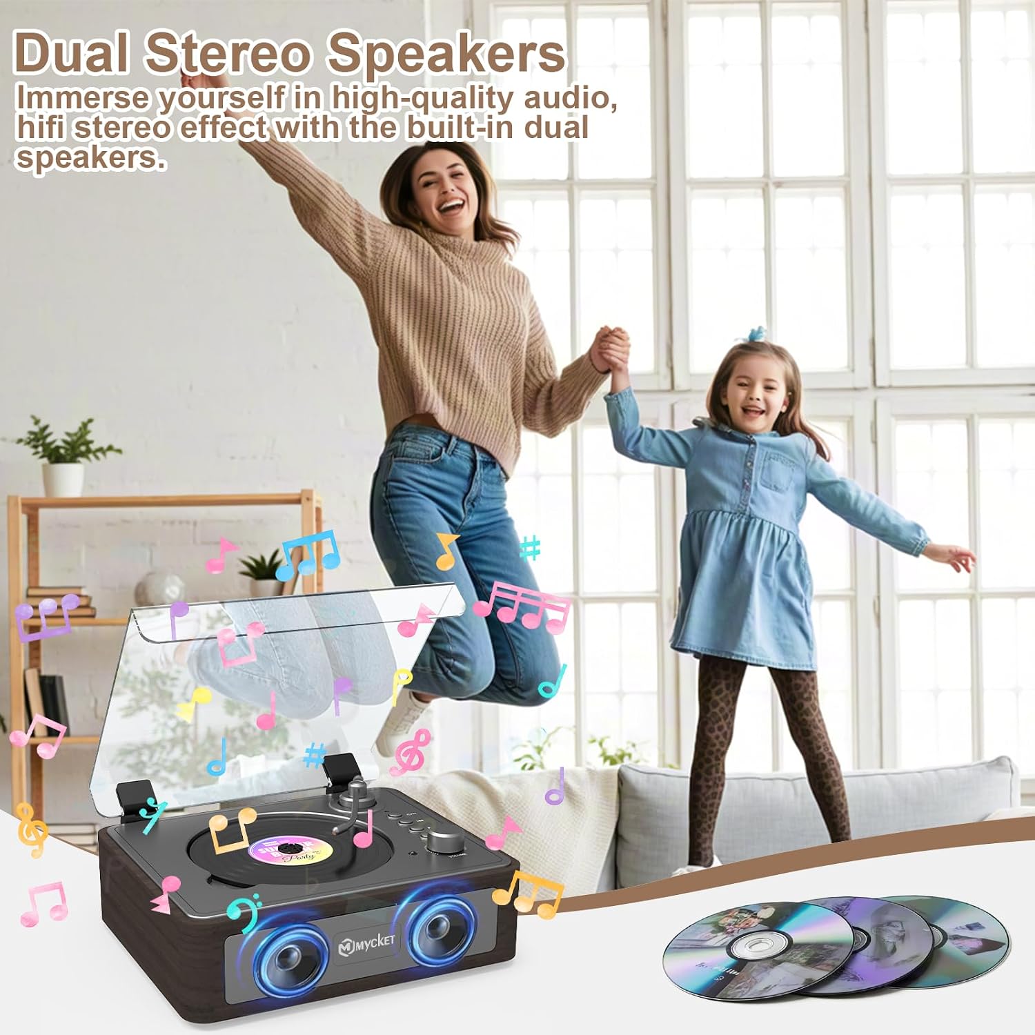Detalle de Mycket C2 draagbare cd-speler met dubbele stereoluidsprekers en Bluetooth